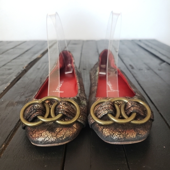Jeffrey Campbell Metallic Crackle Brown Flats 7.5 - Picture 2 of 8